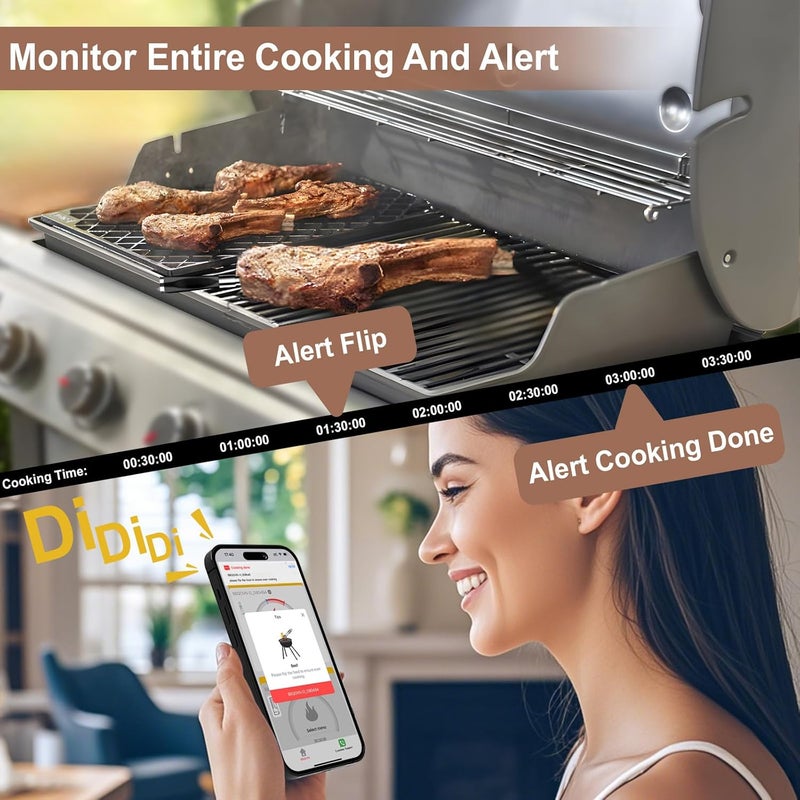 BtcLink WIFI Wireless Meat Thermometer Unlimited Range 7 NIST Certified Accuracy Sensors Sub-1G(10X Stronger than Bluetooth)APP&Magnetic Smart Digital Base for BBQ,Oven,Smoker,Grill (2, black, small) - Image 5